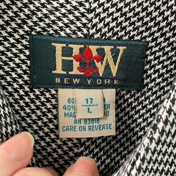 Mens HW New York houndstooth Shirt heavier weight cotton black white size 17 LG - Picture 7 of 11